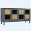 Buffet rétro à 4 portes avec portes en verre et en rotin artificiel, grande armoire de rangement avec tablette réglable, console décorative pour le salon, la salle à manger ou le vestibule-959580527