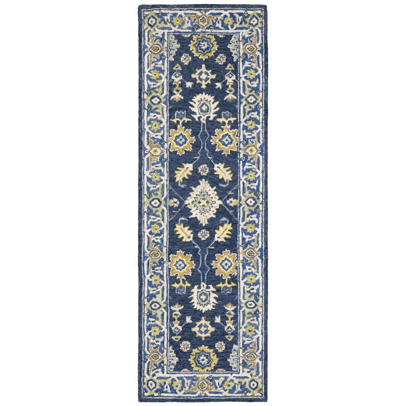 Schuck Handmade Hand Tufted Blue/Yellow Area Rug, Runner 2'6" x 8'