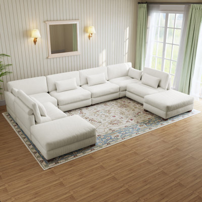 Canapé modulaire rembourré en velours côtelé 8 pièces avec dossier coussiné et repose-pieds amovible Maelina