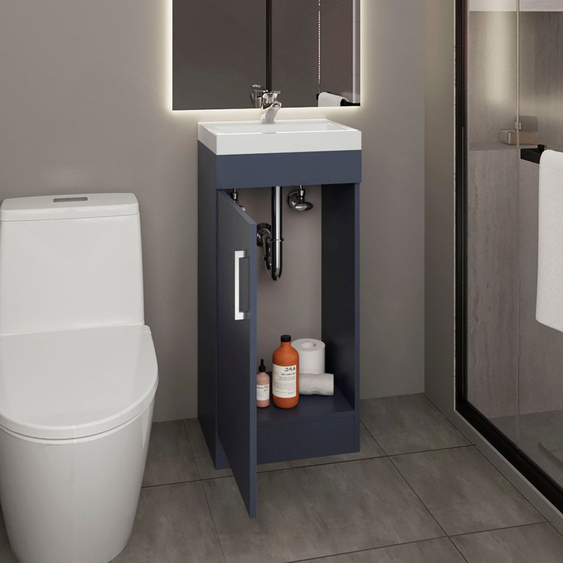 Meuble-lavabo sur pied avec lavabo en résine Madrid, armoire de rangement moderne pour l'organisation de la salle de bain