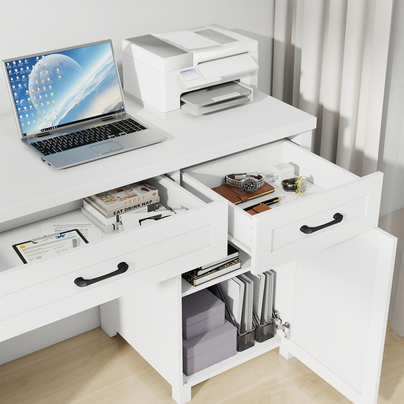 Bureau de direction à 7 tiroirs Farmhouse, Cream White