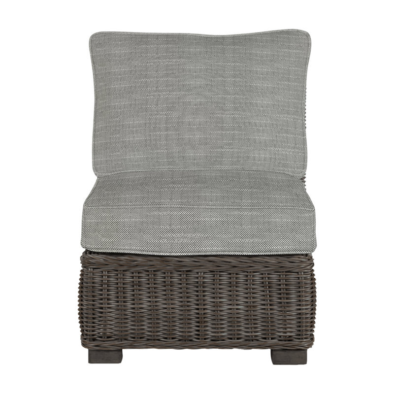 Rustic Woven Sectional Slipper Chair, Rollo Silver InsideOut® Linen, Welt, Black Walnut