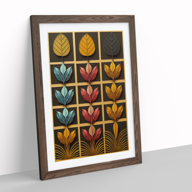 Leaves Deco - Framed Print, 46cm H x 34cm W x 2cm D, Walnut