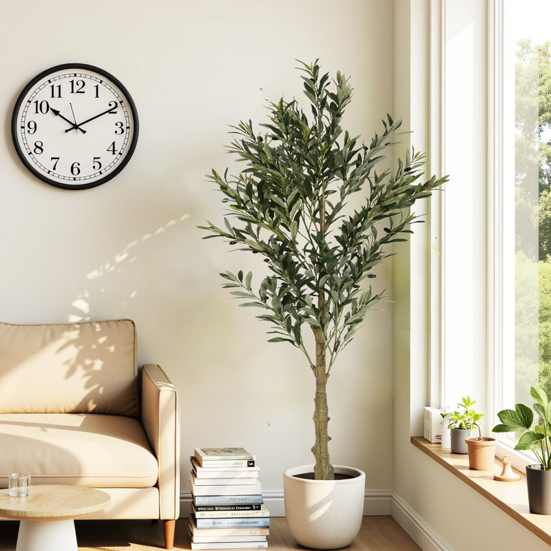 6' Artificial Olive Tree With Black Plastic Pot Artificial Tree
