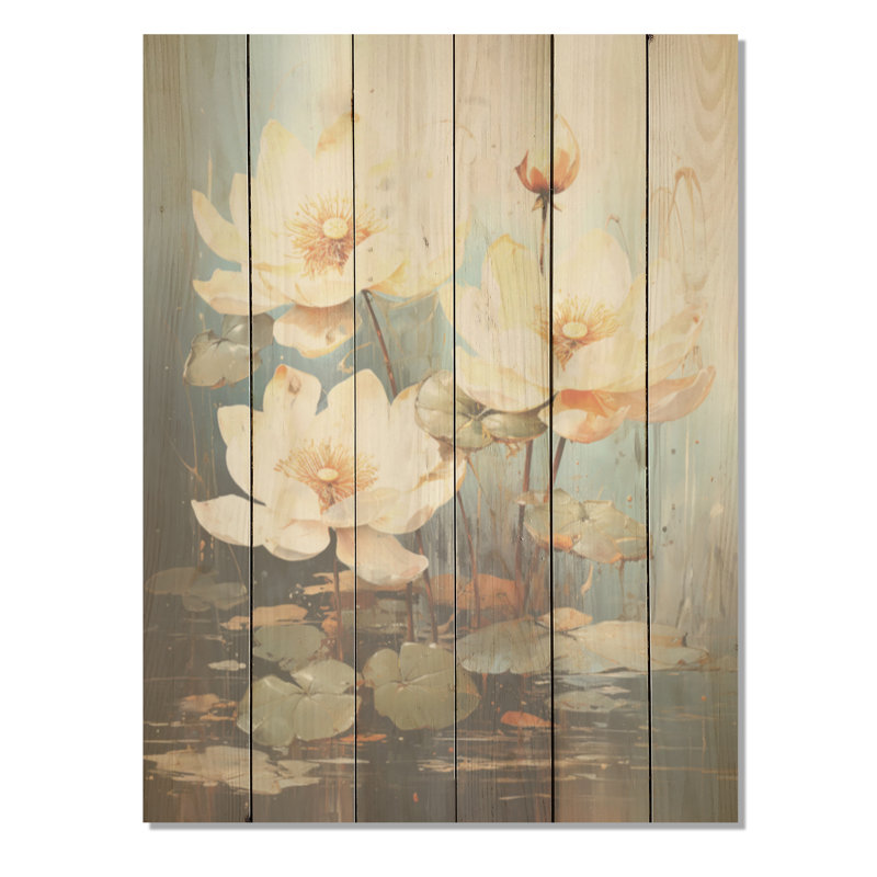 Élégance en fleurs de lotus - Art mural sur bois de pin naturel, H 40 po x l 30 po