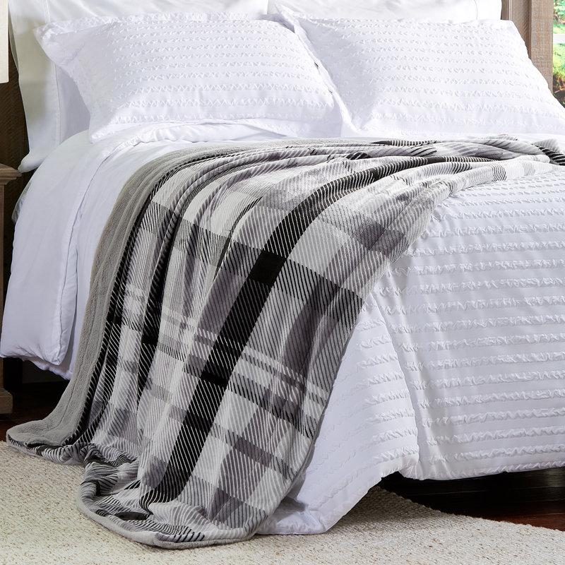 Couverture en peluche LHC pour la décoration intérieure - Jeté en flanelle à imprimé hypoallergénique avec dossier en fausse fourrure de lapin pour canapé et lit par Lavish Home