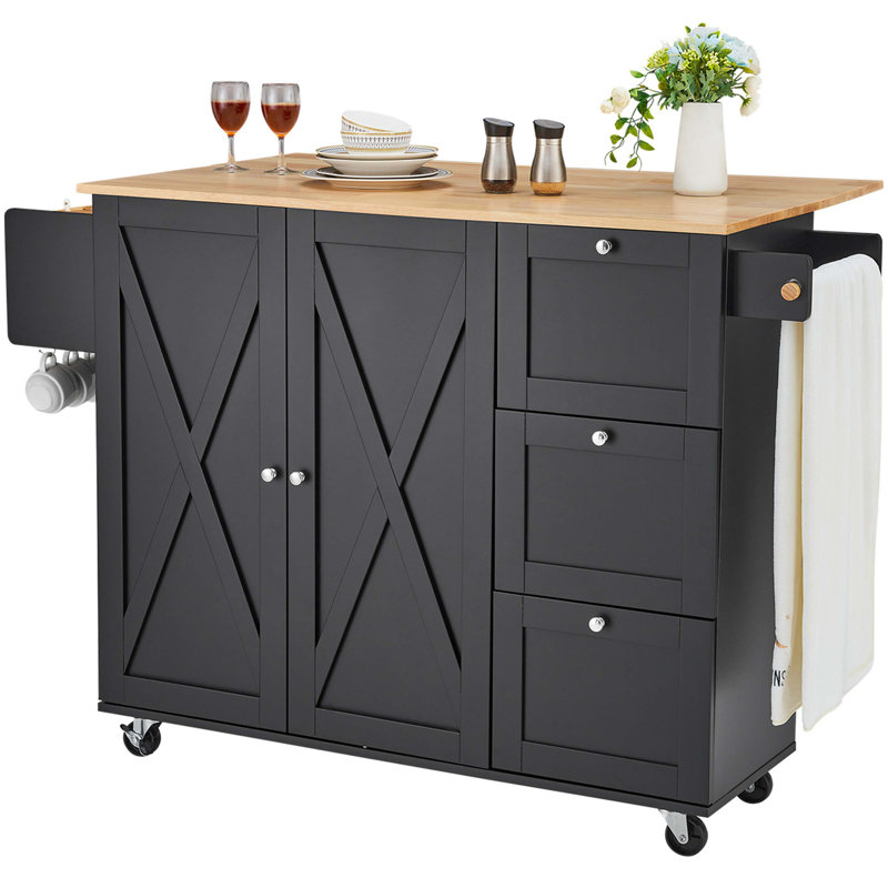Armoire de rangement sur roulettes avec tiroir et tablettes pour îlot de cuisine