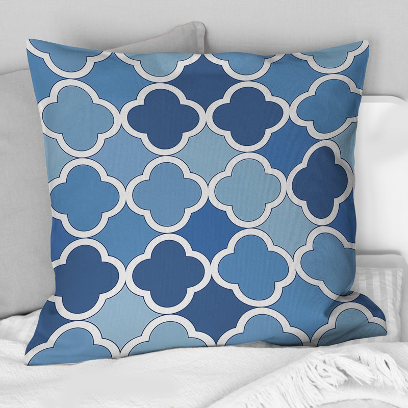 Coussin moderne bleu à motif quadrilobe II, H 18 po x l 18 po