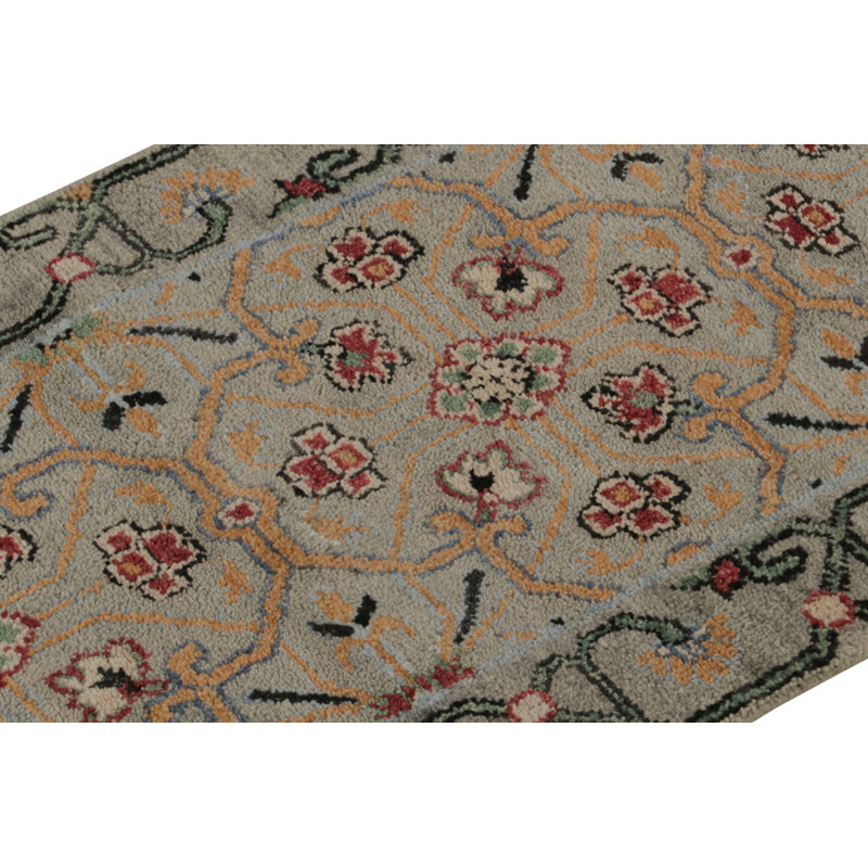 Rug & Kilim’S Classic Runner In Blue, Green And Red Floral Patterns, Runner 3' x 12'