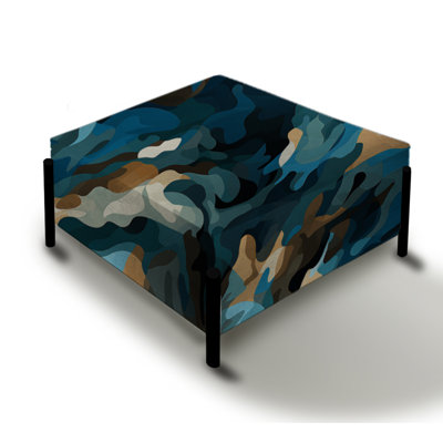 Futuristic Stealth Black And Blue - Abstract Large Square Ottoman