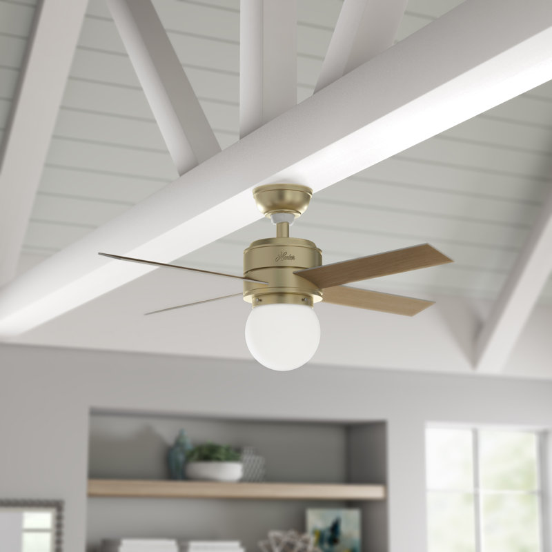 44" Hepburn 4 - Blade Standard Ceiling Fan with Wall Control and Light Kit Included, Modern Brass