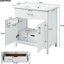 Meuble-lavabo de 30 po: lavabo en céramique et espace de rangement abondant. Petits espaces compacts. Blanc, bois massif +. 2 portes, 1 tiroir. Meuble-lavabo élégant avec solution. Options de rangement.