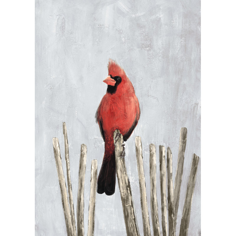 «Cardinal rouge peint sur des branches bleues», reproduction sur toile, H 48 po x l 32 po