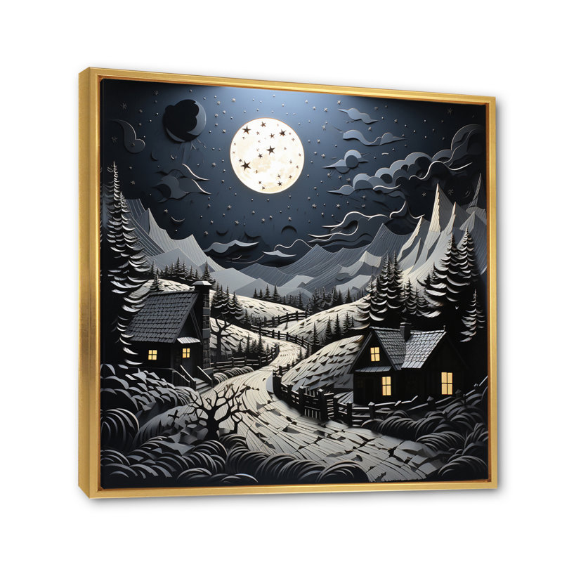 " Landscape Barn By Moonlight III ", 24" H x 24" D x 1" D, Gold Floater Framed