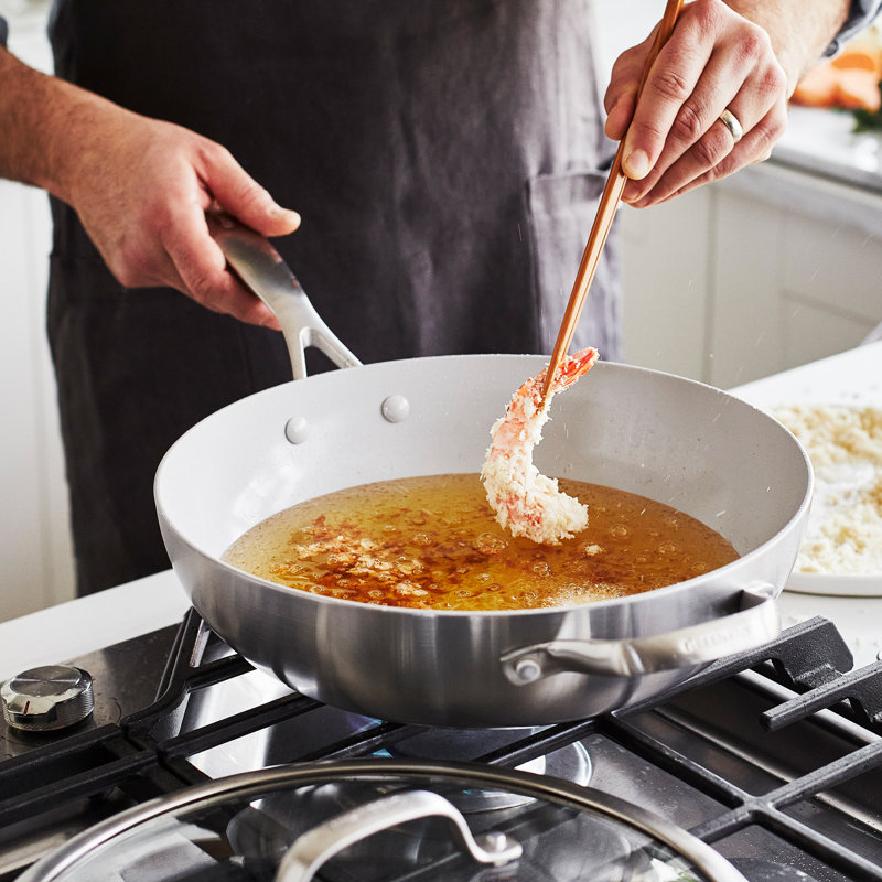 GreenPan Venice Pro Tri-Ply Stainless Steel Healthy Ceramic Nonstick 12" Wok Pan with Lid