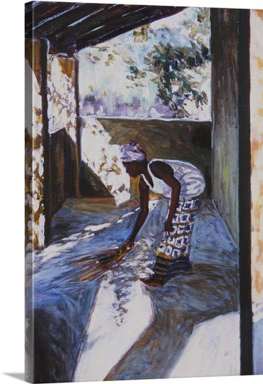 Reproduction d'art sur toile, "Driti Girl Sweeping I, 2002" par Tilly Willis, H 48 po x l 32 po x P 1,25 po