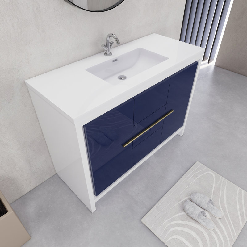 Ensemble de meuble-lavabo à simple cuve 48 "Eden, Blanc brillant / bleu