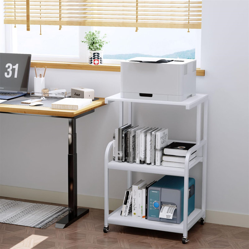 Cecilwood 30'' H Printer Stand with Wheels, 30.2" H x 20" W x 15.71" D, White
