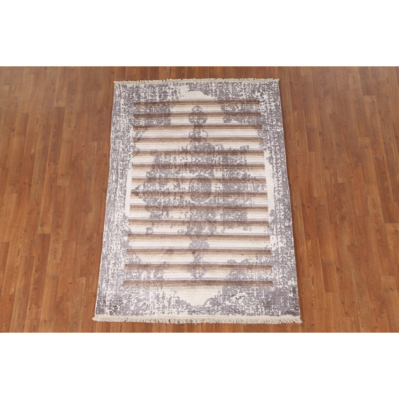 Striped Abstract Indian Rug 4x6