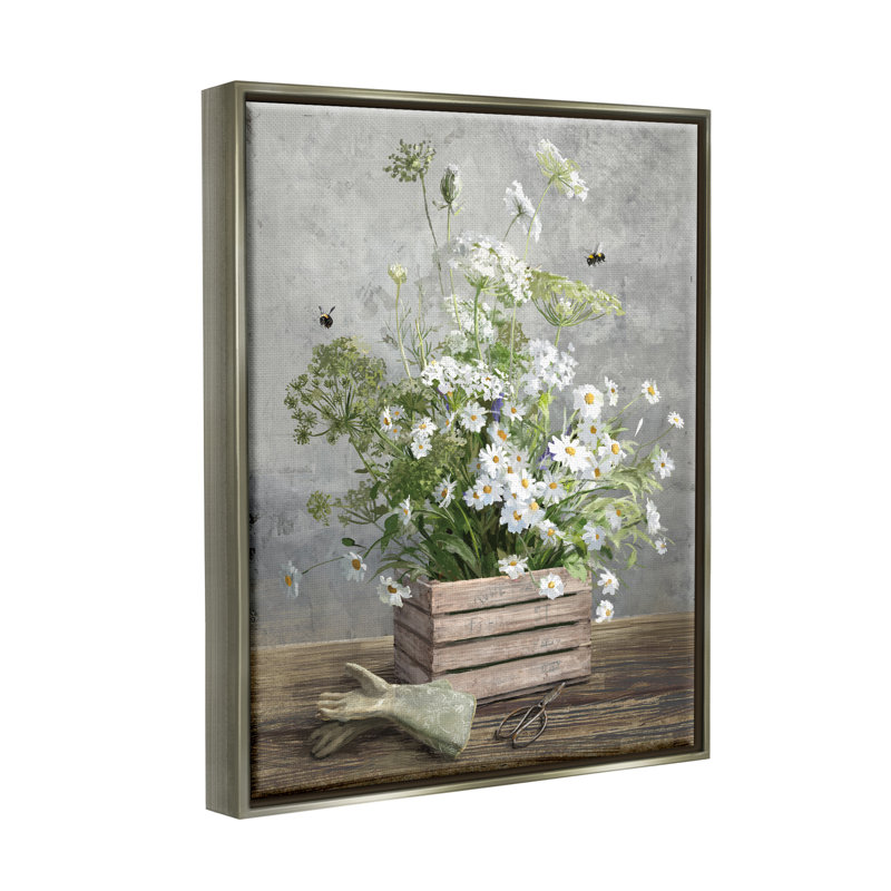 Aw-989-Bouquet de jardinage encadré par Danhui Nai, H 31 po x l 25 po x P 1,7 po, Cadre flottant gris lustré