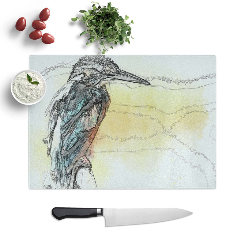 Tempered Glass Kingfisher Chopping Board, 39 cm W x 28.5 cm L