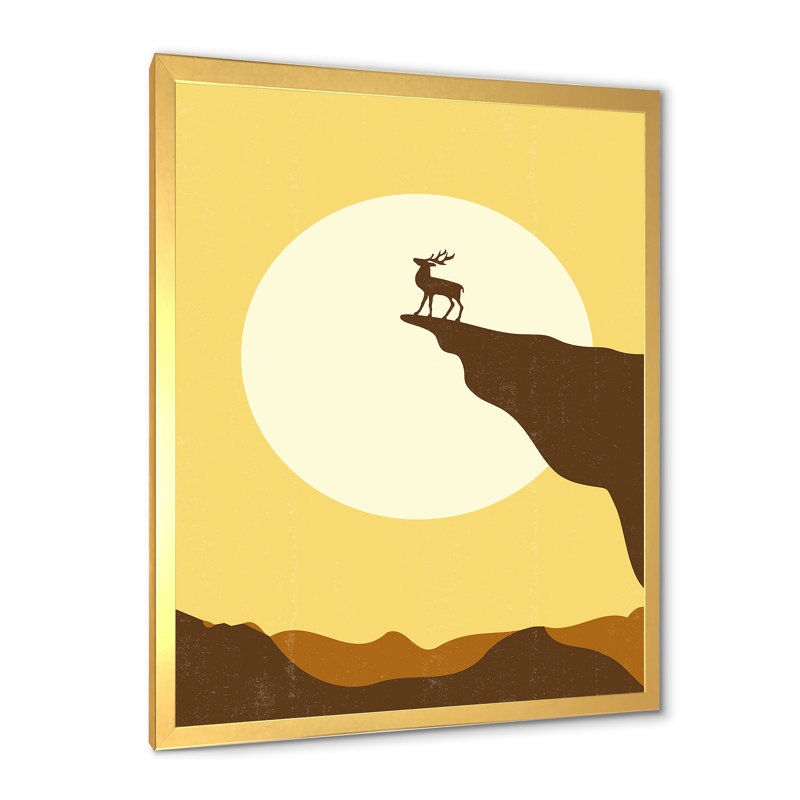 «Minimalistic Deer at Sunset on Mountain Top Sunset», impression sur toile, Toile encadrée d'or, H 20 po x l 12 po x P 1,5 po