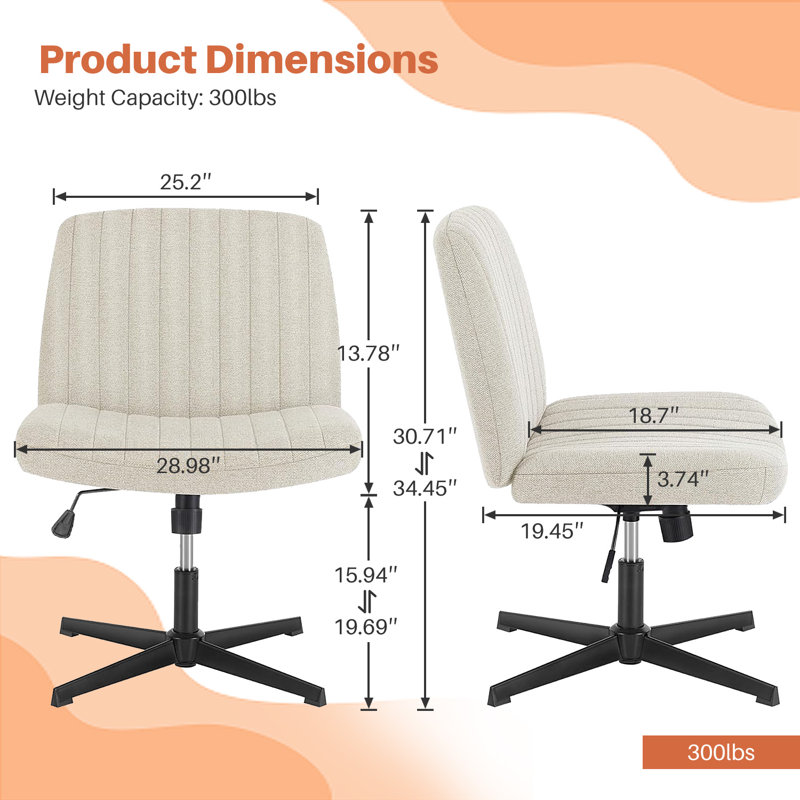 Brenae Upholstered Armless Swivel Task Chair, Beige, Fabric.