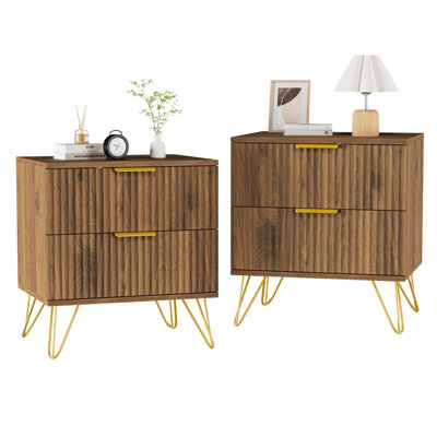 Fluted Nightstand With 2 Drawers