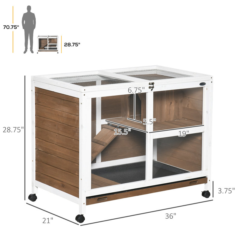 Cage à lapins d'intérieur Pawhut avec roulettes, bureau et table d'appoint, cage à lapin