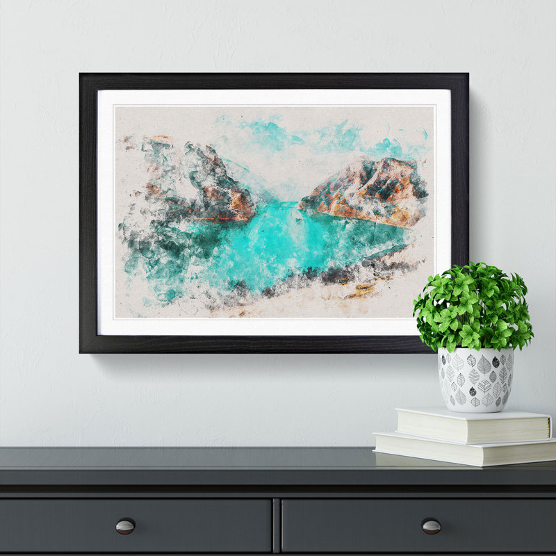 Lake Between the Mountains - Picture Frame Painting Print, 36cm H x 48cm W x 2cm D, Black Framed