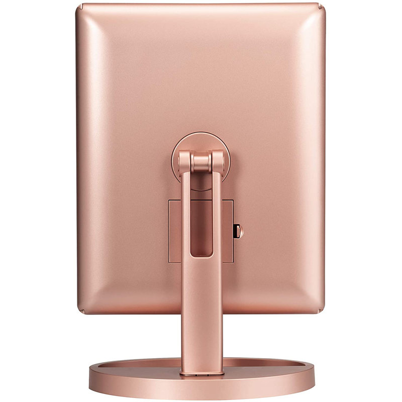 Touch Trifold XL Dimmable LED Makeup Mirror with Standing Base Vanity Dressing Mirror with USB Cable, Rose Gold