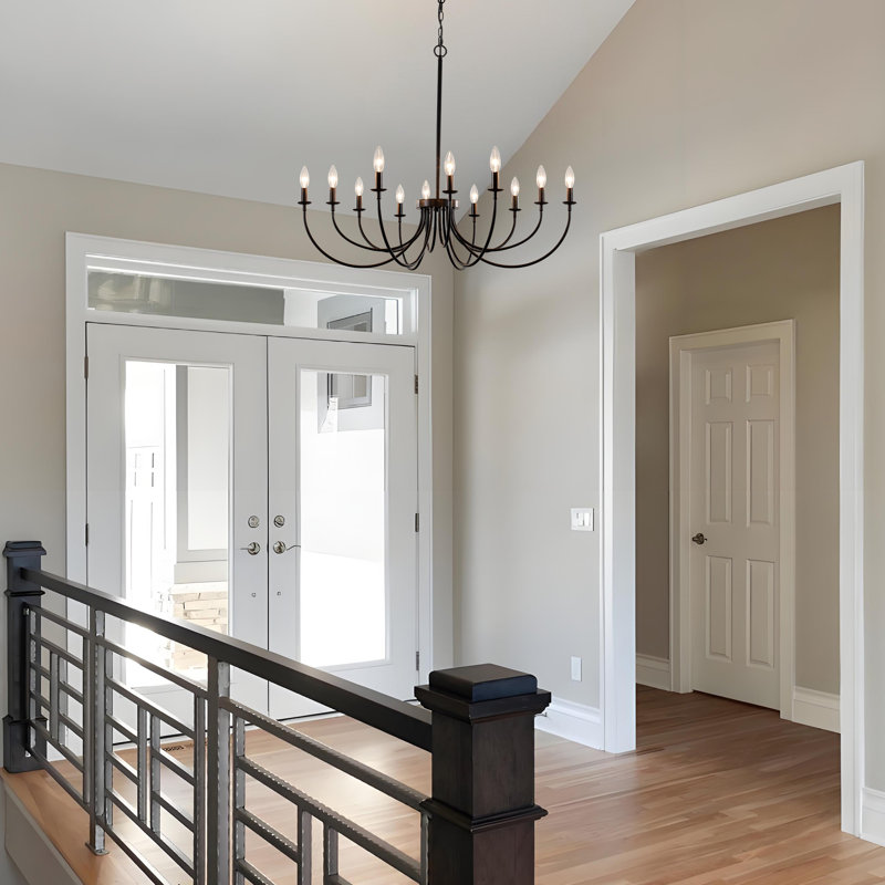 12-light Dimmable Classic Candlestick Black Chandelier
