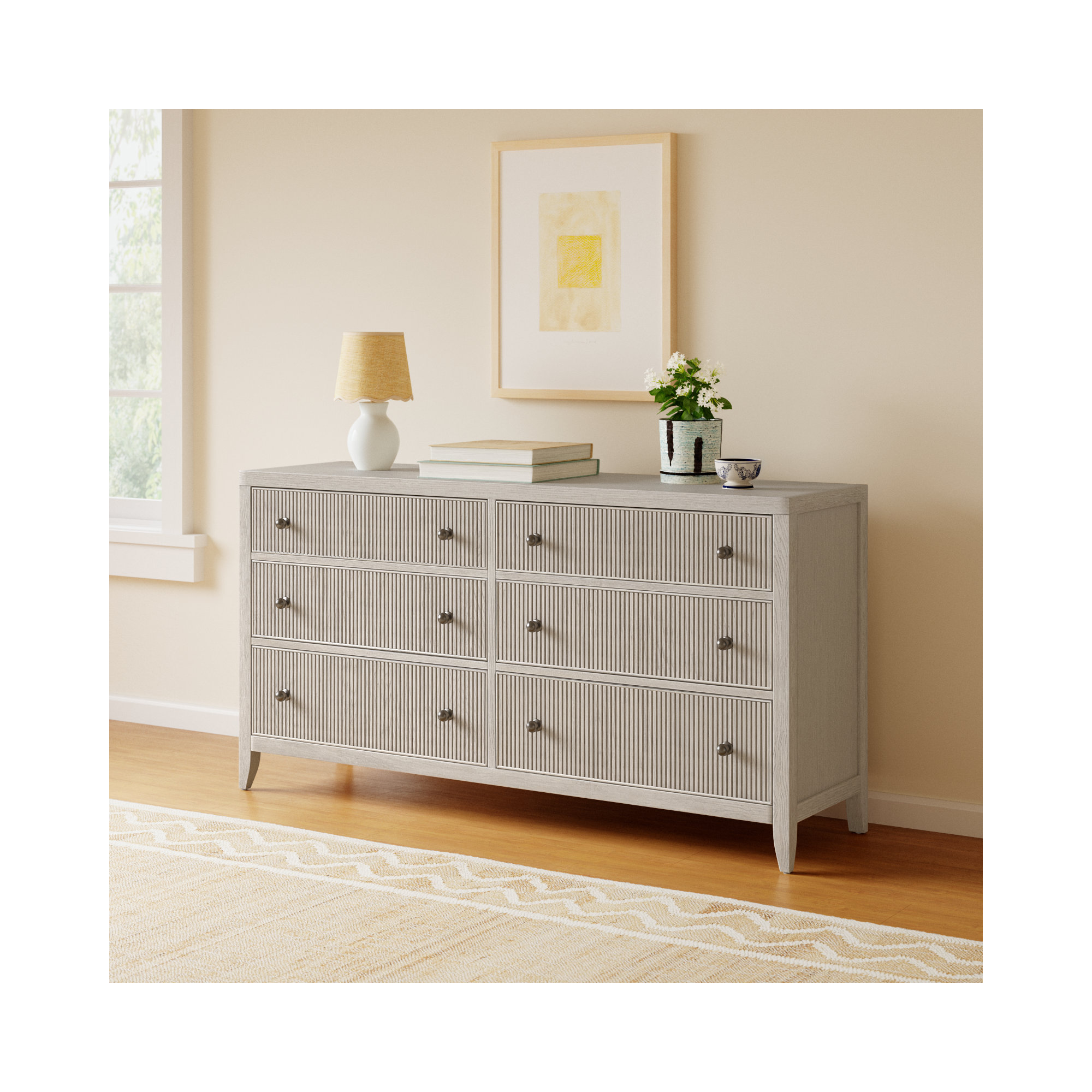 Caterina 6-Drawer Dresser, White Oak