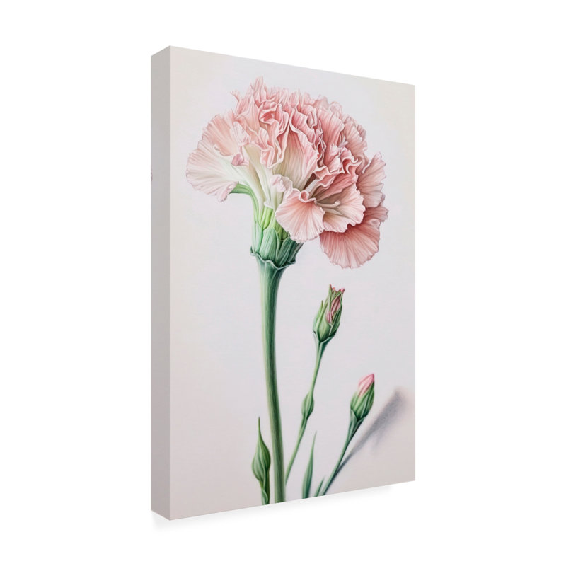 Œuvre bolognaise, rose poudre Inco, œillets, H 32 po x l 22 po