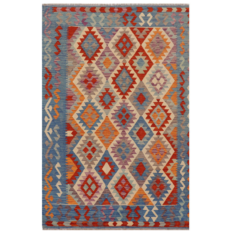 One-of-a-Kind Hand-Knotted New Age 5'0'' X 6'5'' Wool Area Rug in Rust/Blue/Beige/ Grey
