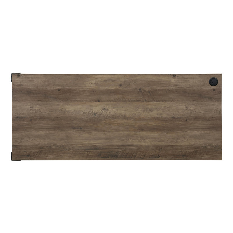 Rustic Oak & Black Finish Writing Desk, 6 Storage Compartments For Efficient Organization L-shape Desk With Metal Legs, Cord Management Feature