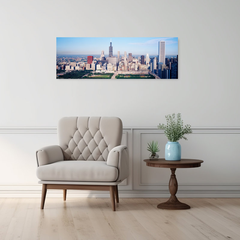 Aerial view of buildings in a city Chicago Illinois USA 1 Piece Wrapped Canvas Panoramic Wall Art, 30.48 cm H x 91.44 cm W