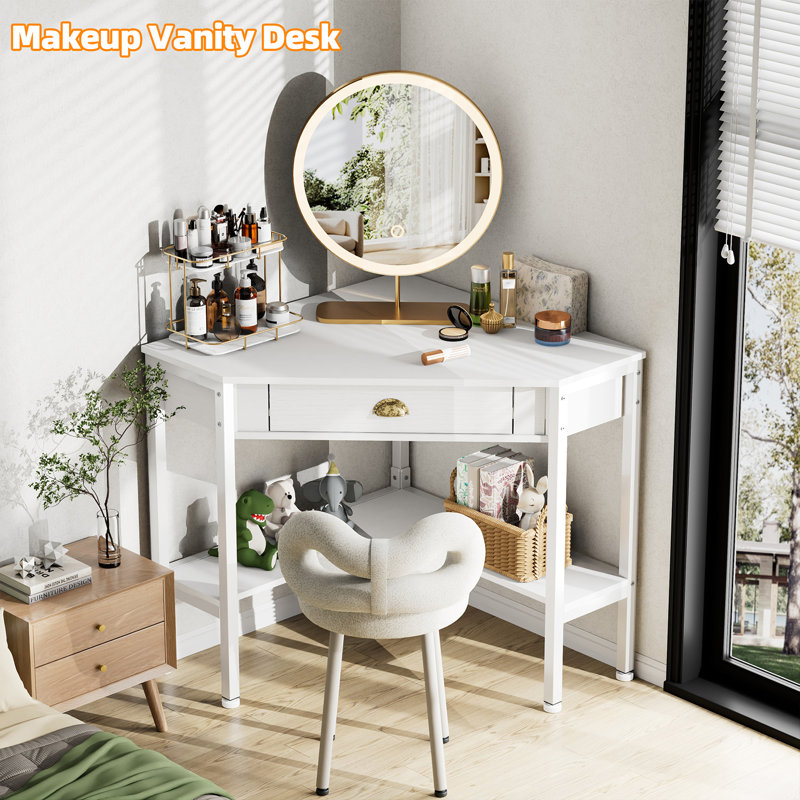 Corner Desk Small Desk for Small Space, Corner Computer Desk Triangle Desk for Home Office, White