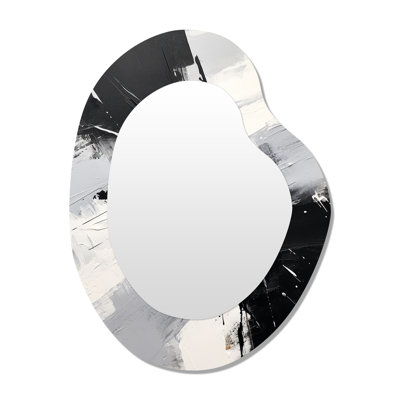 Finding Balance Minimal Black And White Painting I - Abstract Painting Unique Shape Decorative Wall Mirror, Modern Asymmetrical Mirror, Printed Metal Art