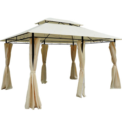 Cream White Extra Large Gazebo, 10' X 13', Vented Roof, Steel Frame, Curtains For Deck Curtains, Lawn, Garden, Backyard