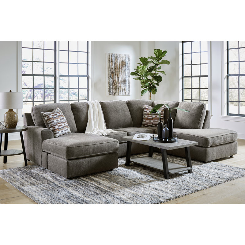 Canapé modulaire 2 pièces avec méridienne O'Phannon, Orienté à gauche (vu de face), Polyester gris