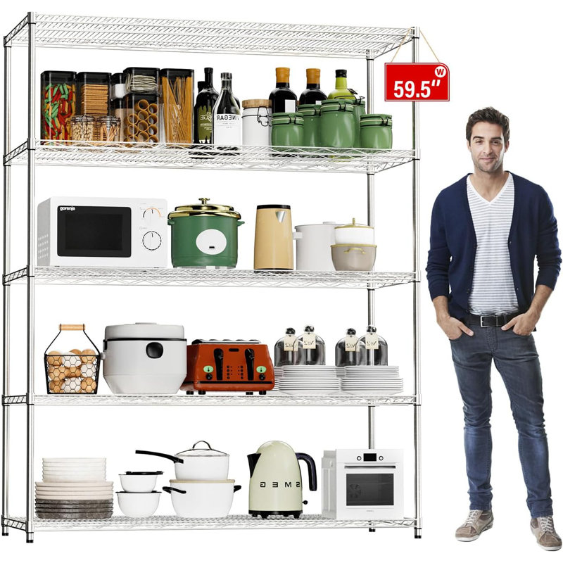 Nicos 59.45'' W Steel Shelving Unit with Wheels