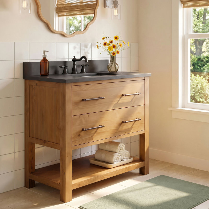 Winsor Keri 36" Single Bathroom Vanity, Natural/Antique Black