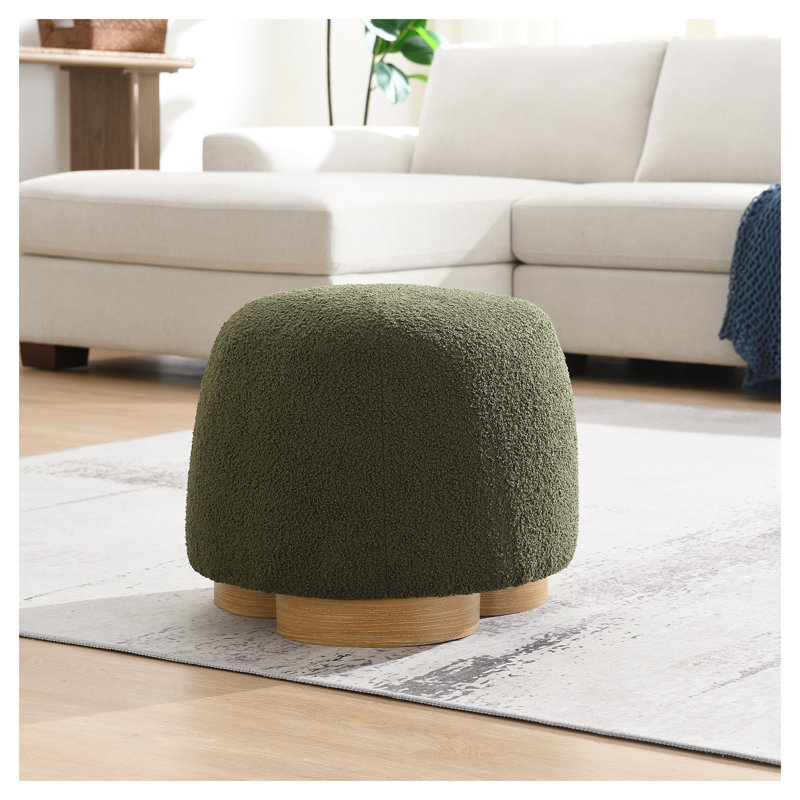 Repose-pieds 20 po rond en tissu vert olive avec repose-pieds moderne entièrement assemblé
