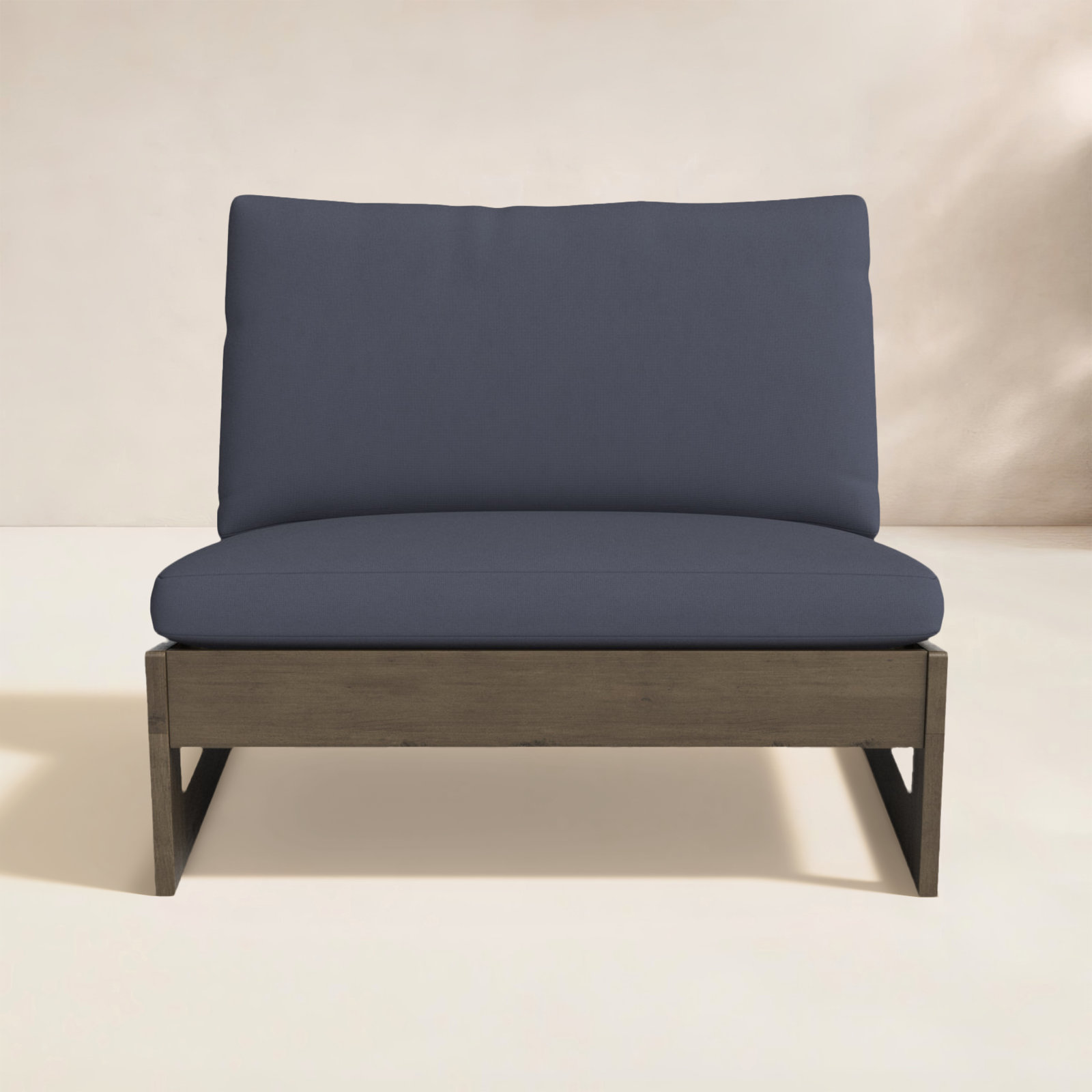 Louise Acacia Outdoor Armless Lounge Chair, Gray Frame/Dark Gray Cushion