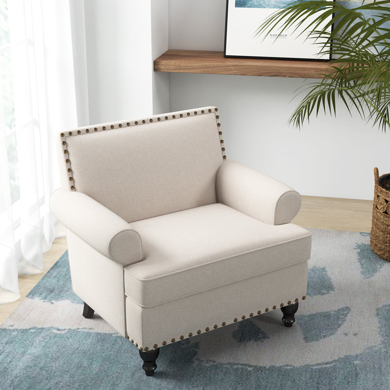 Daro 30'W Upholstered Armchair With Nailhead Trim, Beige Polyester Blend