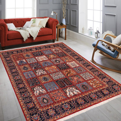 Tapis oriental rouge en laine 8 pi x 9 pi 4 po Silke