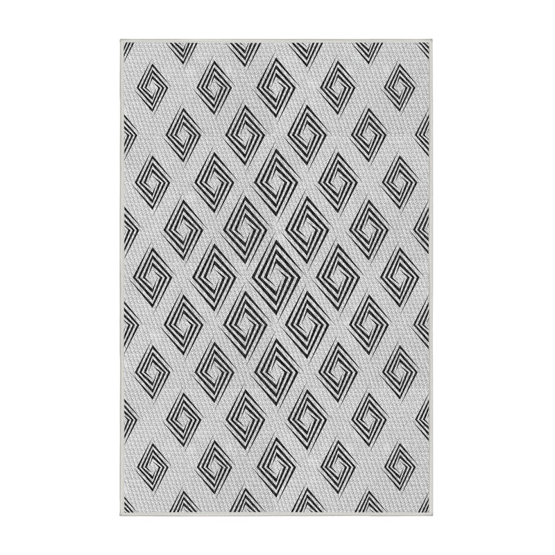 Tapis noir/blanc cassé à motifs, Rectangle 8 pi x 10 pi