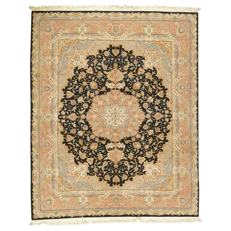 Tapis noir et rose noué à la main de haute qualité
