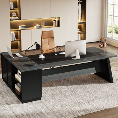 L-Shaped Executive Office Desk with Drawers and File Cabinet